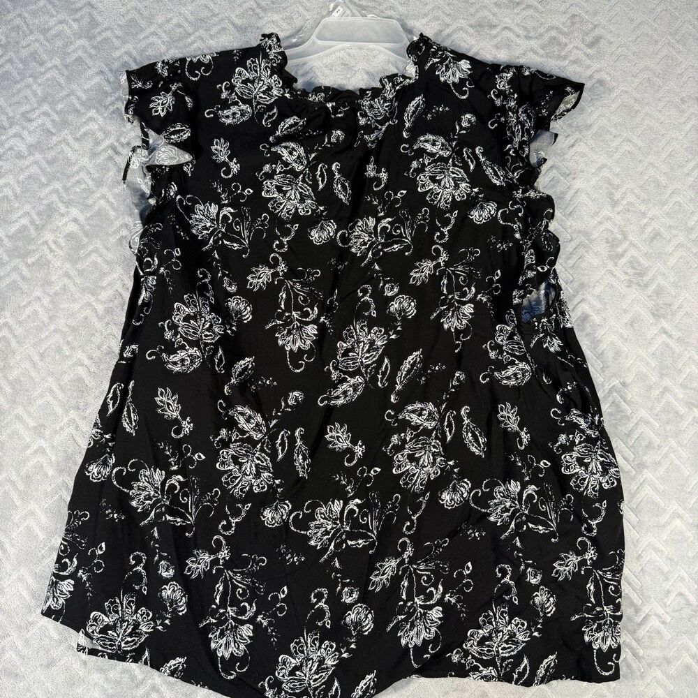 Angels Forever Young Blouse Womens 3XL Black Plus Size Floral Flutter Sleeve Top